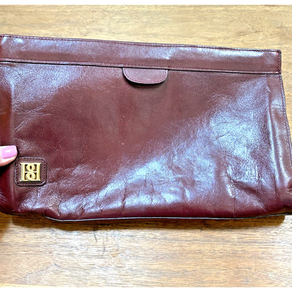 Vintage Borelli Collection Leather Clutch Purse Wine Burgundy Oxblood Red NEW